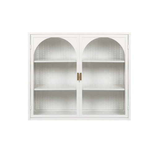 Modern Two-door Wall Cabinet With Glass Door With Three Levels Of Storage For Entrance Living Room Bathroom Dining Room, Characteristic Woven Pat
