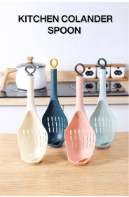 1pc Colander Spoon - Scoop Colander, Plastic Large Soup Strainer Spoon, Strainer Slotted Spoon Kitchen Utensil With Long Handle - Kitchen Supplies (Color: Light Blue)