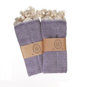 Zigzag Turkish Cotton Kitchen / Hand Towel 2 pack 40x18 in (Color: purple)