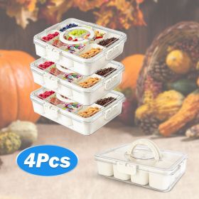 Divided Serving Tray 8 Compartments Snack Box Charcuterie Container Clear Snack Platter Organizer Storage Box with Lid Handle for Candy Nuts Cookies F (Quantity: 4pcs)